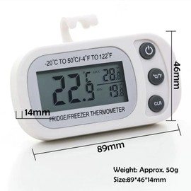 Fridge Thermometer, Indoor Fridge Thermometer, Digital Freezer Thermometer, Waterproof Refrigerator Thermometer, Max/Min, Hook, LCD Display (White)