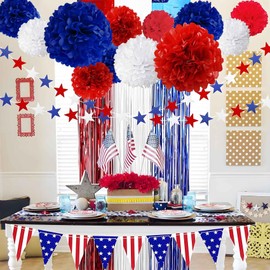 Red White and Blue Tissue Paper Pom Poms 12Pcs- Hanging Paper Flowers for Wedding Birthday Graduations Christmas and Special Occasions(8 &10 & 12 inch) ﻿