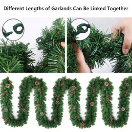 Christmas Garland - 10FT Pine Garland with Red Berries Snow Pine Cones for Indoor Outdoor Christmas Decorations- 10 Foot by 10 Inch