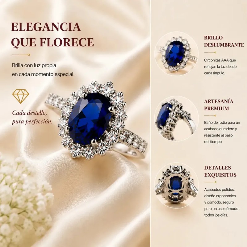 anillo de compromiso plata - Anillo Compromiso Ajustable Zafiro Azul