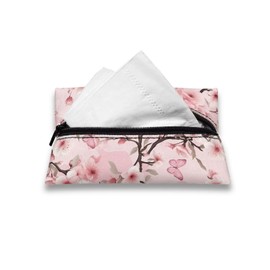 Binienty Pocket Tissue Holder Case for Purse Cherry Blossom Pink Travel Tissue Holder Pouch Zipper Enclosed Tissue Holders Purse