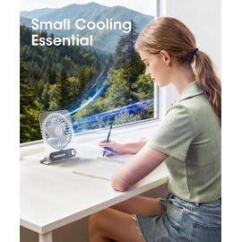 KinYiLO Small Desk Fan Quiet, Personal Portable Fan, Rechargeable Battery Operated and USB Powered, Slim Foldable, 3 Speeds for Indoor Outdoor Table Desktop, Clear White