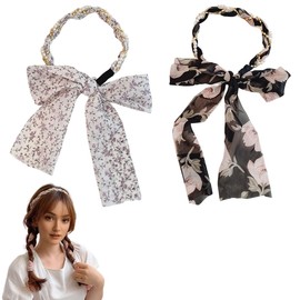 scicent Bow Headband for Women 2 Pieces Vintage Twist Bow Wired Headbands, Head Scarf Bows Hair Accessories Yoga Wraps Sports Elastic Turban for Girls Women Hairdressing - 23431