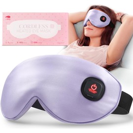 LitBear Heated Eye Mask, Silk Cordless Warm Eye Compress for Dry Eyes, Light Blocking Heat Eye Mask for Women Men, Soft Eye Heating Pad for Dry Eyes, Travel, Rechargeable, Washable Cover (Purple)