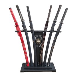 lukar Kylin Vertical Sword Stand Floor, 6 Tier Katana Stand, Wooden Standing Sword Rack, Large Sword Display Stand, Japanese Samurai Sword Holder