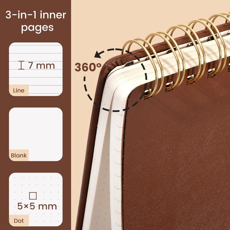 Yoment Top Spiral Notebook Leather Steno Pads 240 Pages Spiral
