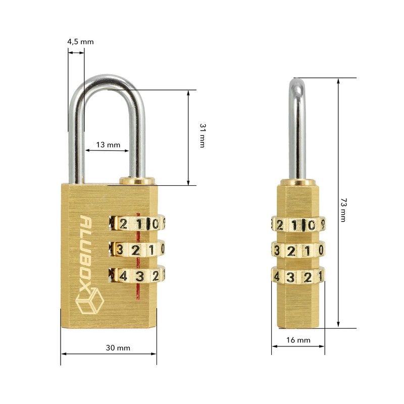 alubox Padlock Brass Combination Lock with 3 Digits Shackle 4.5