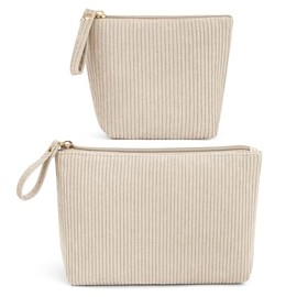 MAGEFY 2PCS Cosmetiquera para Maquillaje, Bolsa de Maquillaje de Pana y Cosmetiquera Pequeña para Mujer, Estuche con Bolsillos Deslizantes (Beige, Min