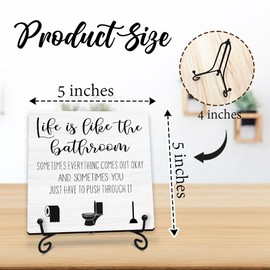 5" Funny Bathroom Wood Signs Decor - Life Is Like The Bathroom - Small Restroom Shelf Decoration For Home Office Bath room Decor And Accessories - A05