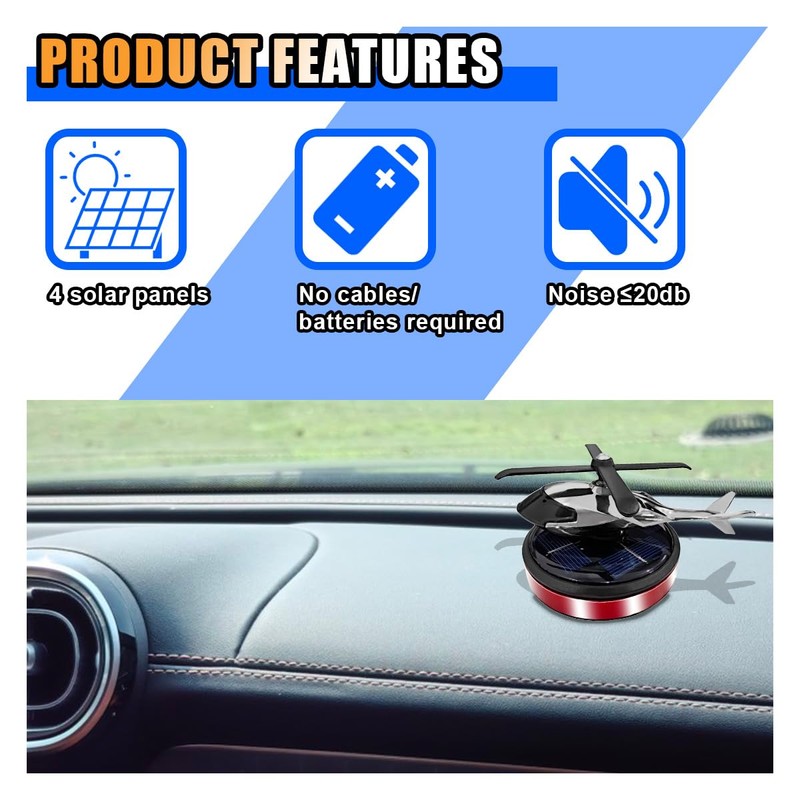 Helicopter Car Air Fresheners with Solar Rotating, Creative Car Perfume