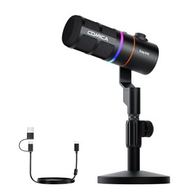 COMICA EJoy D10(A) USB Gaming Microphone – Boom Arm Mic with Noise Cancellation, XLR/USB-C, Real-Time Monitoring, Muting, RGB Professional Studio Mic for Gaming, Streaming, Podcast, Recording (Black)