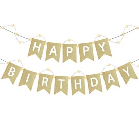 Happy Birthday Banner,6 Feet Large Gold Glitter Letters Birthday Sign Party Decorations Supplies for Men Women Hanging Bunting Garland Banners Yard Wall Door Backdrop Kids Baby Adults