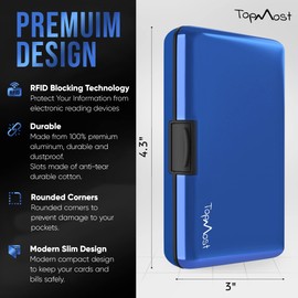 TopMost Aluminum Wallet, Card Case Wallet, Metal RFID Credit Card Holder for Men & Women, 6 Cotton Slots for 12 Cards And Bills, Rfd Protective (Blue)