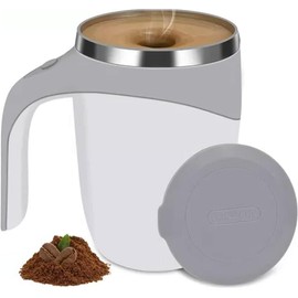 CYSFETENA Self-Stirring Cup 380 ml, Automatic Magnetic Stirring Coffee Cup Made of 304 Stainless Steel, Self-Mixing Cup with Lid for Coffee, Tea and Hot Drinks for Home Office
