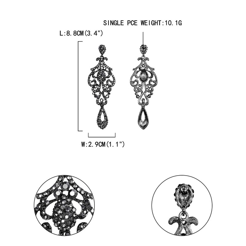 Flyonce Crystal Wedding Vintage Flower Pattern Hollow Drop Chandelier Earrings