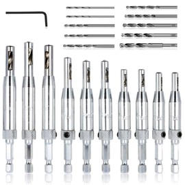 AFUNTA 21 pcs Center Drill Bit Set, AFUNTA Self Centering Hinge Tapper Core Hole Puncher 5/64' 7/64' 9/64' 11/64' 13/64' 5mm 1/4' & 1 Pcs Hex Key & 10 Pcs Replacement Drill Bits