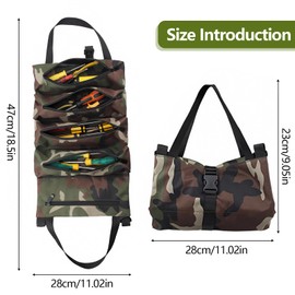 Tool Roll Bag, Tool Roll Tool Bag, Small Multi-Purpose Roll Bag with 5 Zip Pockets for Workshop, Garage, Work Bag, Men (Green)