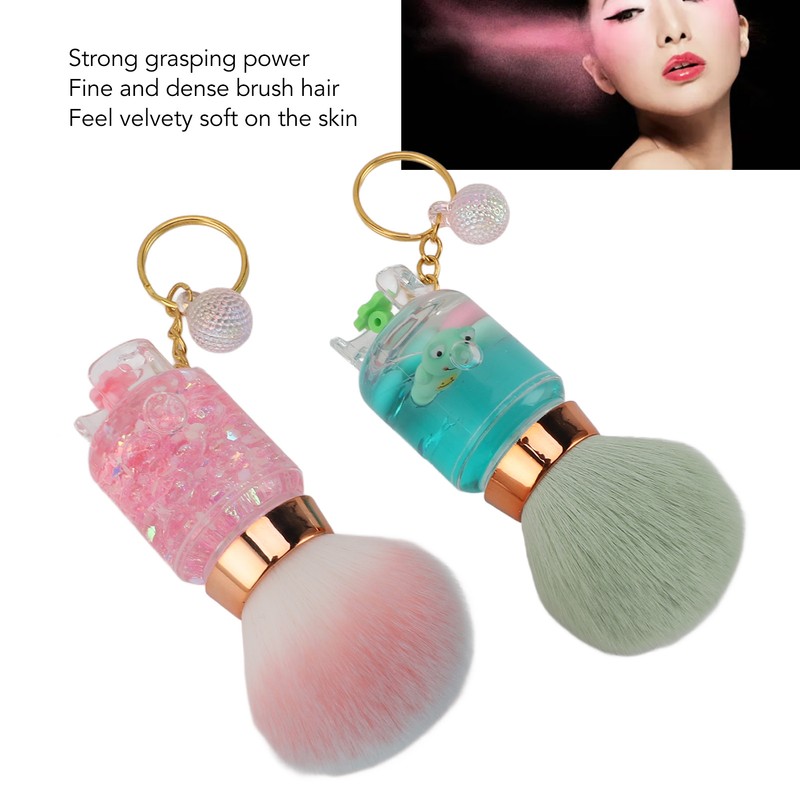 2pcs Loose Powder Brush with Keychain Transparent Handle Synthetic Shed