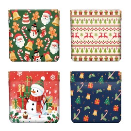 Peacoblue 4Pcs Small Leather Squeeze Coin Purse for Women-Christmas Elements Pattern Waterproof & Durable Change Pouch Mini Money Wallet,Best Gift for Adult Girls