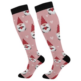 Wusikd Valentines Day Gnomes Compression Socks for Women and Men Circulation Hearts Long Socks for Athletic Running 1