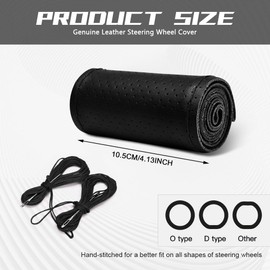 RGOAANC Leather Steering Wheel Cover Lace Up, Steering Wheel Wrap, Steering Wheel Stitch Cover with Needle Thread, Breathable Car Steering Wheel Protector for Max Diameter 15 Inch (Black, Hole)