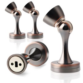 4 Pack Magnetic Door Stoppers for Bottom of Door, Floor Wall Mounted, Heavy Duty Door Stops Magnetic Soft Catch Door Holder Wall Protector, Oil Rubbed Bronze