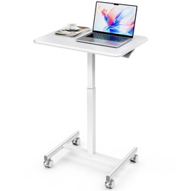Simple Deluxe Standing Desk Small Rolling Desk with Lockable Wheels, Mobile Stand Up Desk Adjustable Height, Portable Laptop Desk, Small Computer Standing Table Sit Stand White