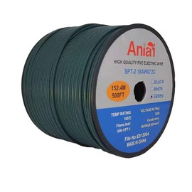 Aniai (500 feet)18/2 SPT-2 Bulk Extension Cord, 300 Volt 18 Gauge Zip Cord Spool, UL Listed,for Light Cable,for Lamp Cord (500FT, Green)