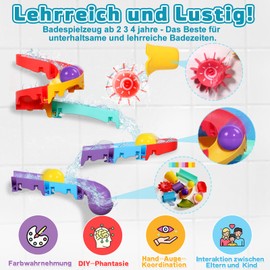 Nuheby Bath Toy Bath Toy from 2 3 4 Years DIY Marble Run (Larger Balls) with Water Wheel Suction Cups Bath Toy Baby Marble Run Water Toy Children Bathtub Children Baby Gift