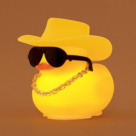 wonuu Yellow Rubber Duck with Light Glowing Rubber Ducks, Car Accessories Ornament Dashboard Decoration Home Decor with Sunglasses Necklace Cowboy Hat, Yellow