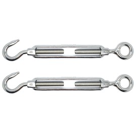 M8 x 120mm Eye & Hook Turnbuckles Wire Tensioner Strainer Open Closed Hook Threaded Hook A4 Marine Grade Stainless Steel (Pack of 2)