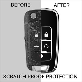 QBUC for Chevy Key Fob Cover with Leather Keychain Chrome Trim Soft TPU Compatible with 2010-2019 Chevy Equinox Malibu Impala Cruze Sonic 5-Buttons(Black)