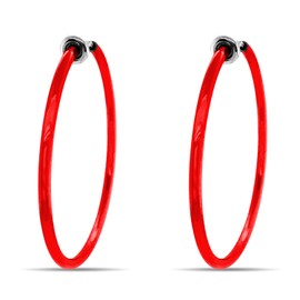 Clip On Spring Hoop Earrings for Non-Pierced Ears (40mm, Red)