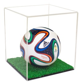 Better Display Cases Clear Acrylic Mini - Miniature (not Full Size) Soccer Ball Display Case with Clear Case and Turf Base (A015-CTB)