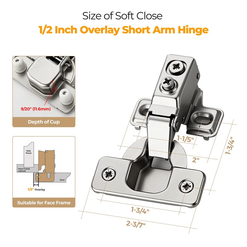 Ravinte 10 Pack 5 Pairs Short Arm Kitchen Cabinet Hinges