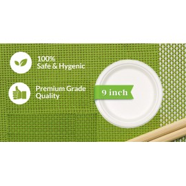 Disposable Sugarcane Bagasse Plates, 9 inch (22.86 cm) Large Round, Paper Plates, Eco Friendly, Biodegradable, Compostable Plates, (50)
