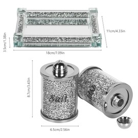 Ulable Crystal Salt and Pepper Shakers with Mirrored Tray, Crystal Crushed Diamond Home Decor, Bling Glass Salt and Pepper Shakers, Sparkly Salt Pepper Glass Jar for Kitchen, Dining Table, Restaurant