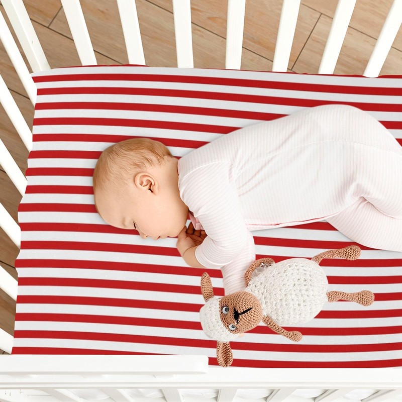 Jihqo Red White Stripes Crib Sheets for Boys Girls Soft