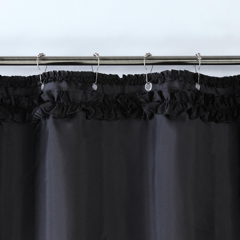 MVSUTA Ruffled Black Modern Polyester Fabric Cloth Bath Shower Curtain,Solid