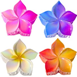 Outyua Flower Claw Clips 4 Pcs Hawaiian Flower Hair Clips for Women Beach Plumeria Hair Clip