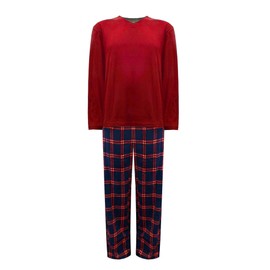 Nikaro Men's Fleece Cozy Thermal Pajamas Warm Cosy and Stylish Pyjamas with Drawstring Bottoms (XL) Red Ribbed Top