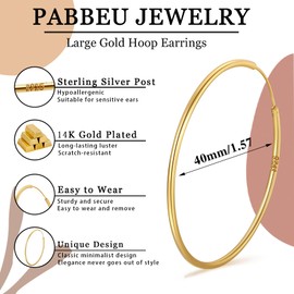PABBEU Hoop Earrings 925 Silver for Women Thin Hoop Earrings Silver Lightweight Hoop Earrings Silver Large Hypoallergenic Silver Hoop Earrings Women Girls 30/40/50/60 mm, Silver, No Gemstone