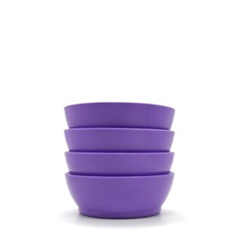 CaliBowl Non-Spill Plastic Bowl Set - 12oz Reusable Kitchen Bowls with Concave Inner Lip and Non-Slip Base - For Serving, Snacking, Dips and Side Dishes - Set of 4 - Sunset Purple