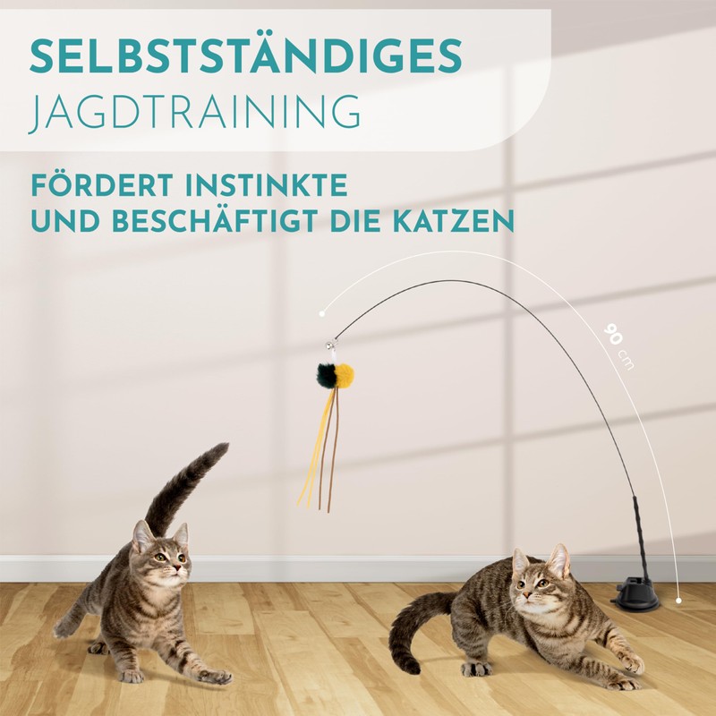 LENOK Cat Fishing Toy with Suction Cup and Feathers -