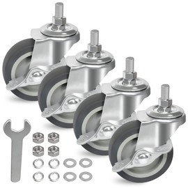 AAGUT 3 Inch Caster Wheels with Locking Brakes, Rubber Heavy Duty M8 x 1.5" Threaded Stem Industrial Castors Replacement for Workbench,Carts,Furniture,Dolly,Trolley, 4 Packs
