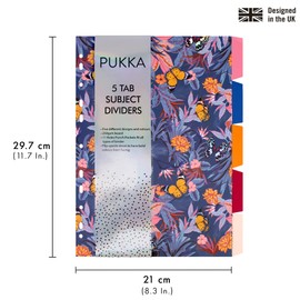 Pukka Pad, Bloom A4 5-Part Divider Set – 5 Reversible Subject Dividers with Floral Designs and Bright Colours on Reverse – 11-Hole Punch Design on 250GSM Board