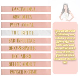 LEIFIDE 10 Pack Bride Sash and Bridesmaid Sash Set Bachelorette Party Sashes Bridal Shower Decorations Bride Gifts Team Sash for Bride Bridesmaids Maid of Honor Party Supplies (Rose Gold, White)