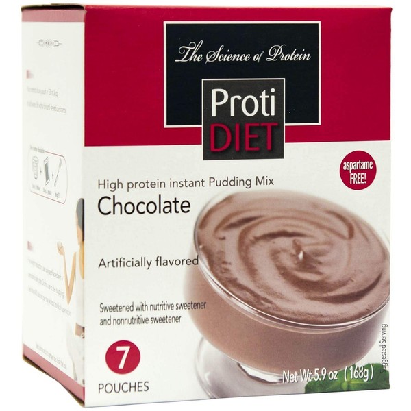 ProtiDiet Protein Pudding - Chocolate (7/Box) - High Protein 15g - Low Calorie - Low Fat