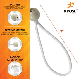 Xpose Safety Bungee Ball Cords 11" 10 Pack Heavy Duty White Stretch Rope with Ball Ties for Canopies, Tarps, Walls, Cable Organization