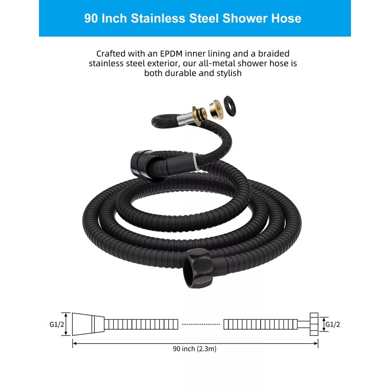 HIbbent 90'' All Metal Shower Hose, Extra Long Stainless Steel